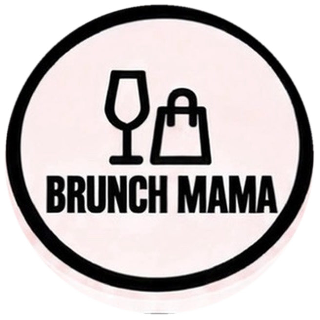 Brunch Mama logo — wine glass and shopping bag in a black circle
